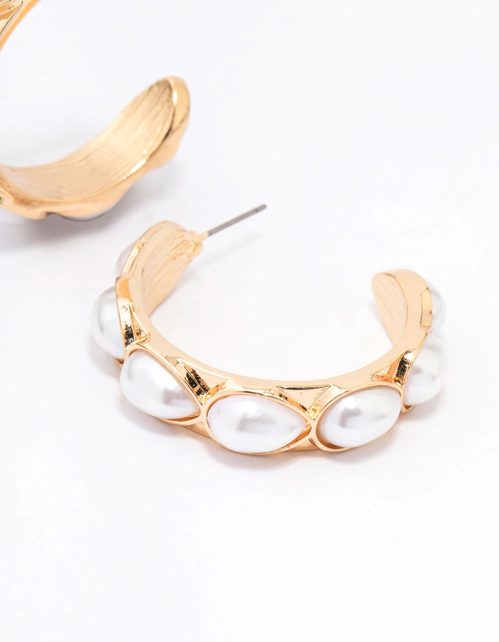 Gold Organic Pearl Hoop Earrings - Image 3