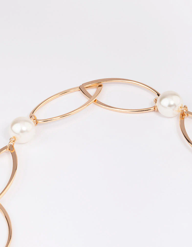Gold Oval Pearl Link Chain Necklace - Image 3