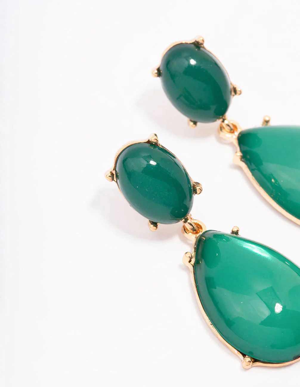 Gold Oval Stone Drop Earrings - Image 2