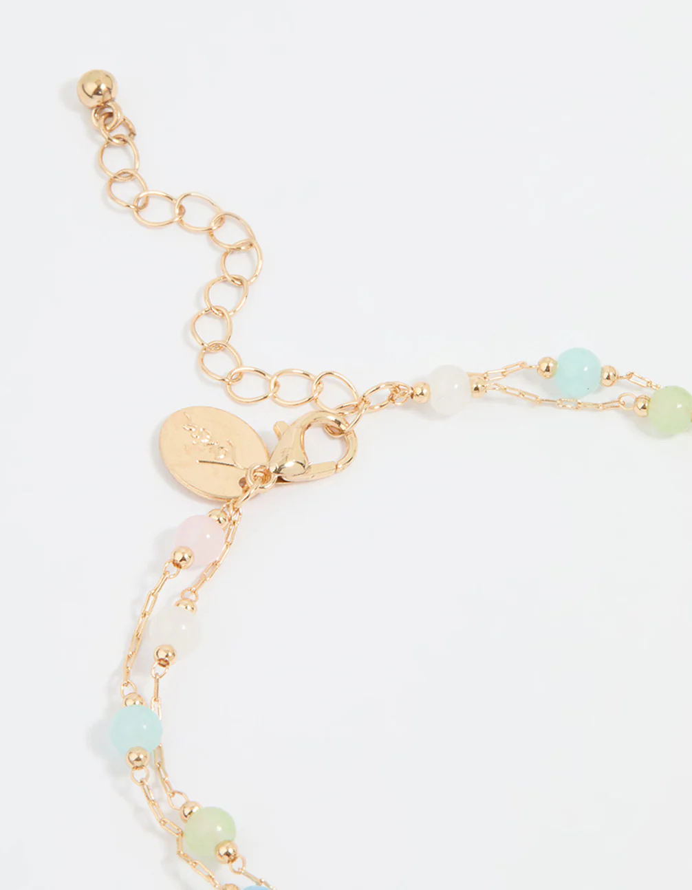 Gold Pastel Green & Blue Gem Layered Anklet - Image 3