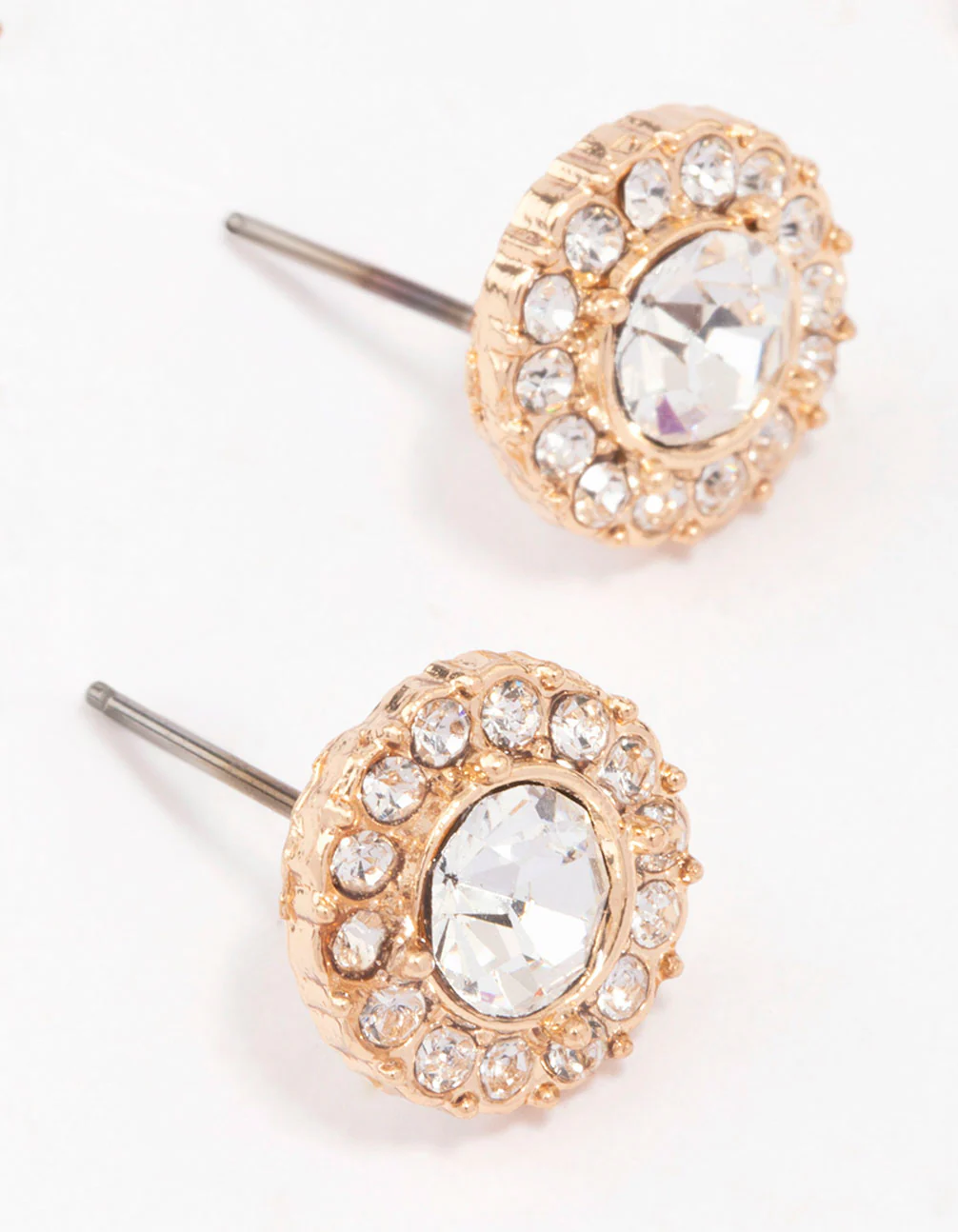 Gold Pear Crystal Halo Stud Earrings - Image 3