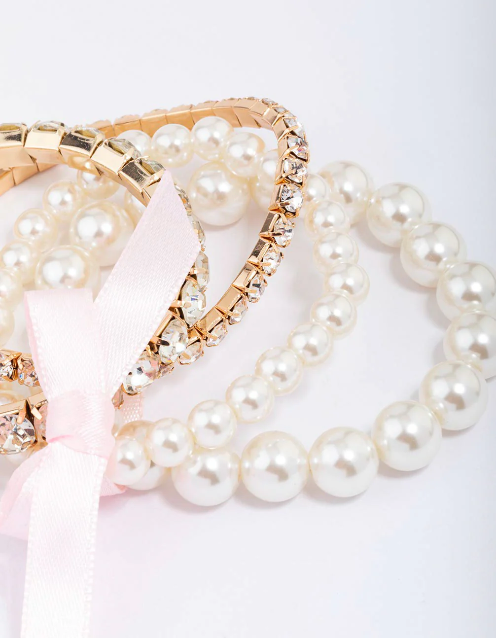 Gold & Pearl Beaded Bow Bracelet 4-Pack - Image 2