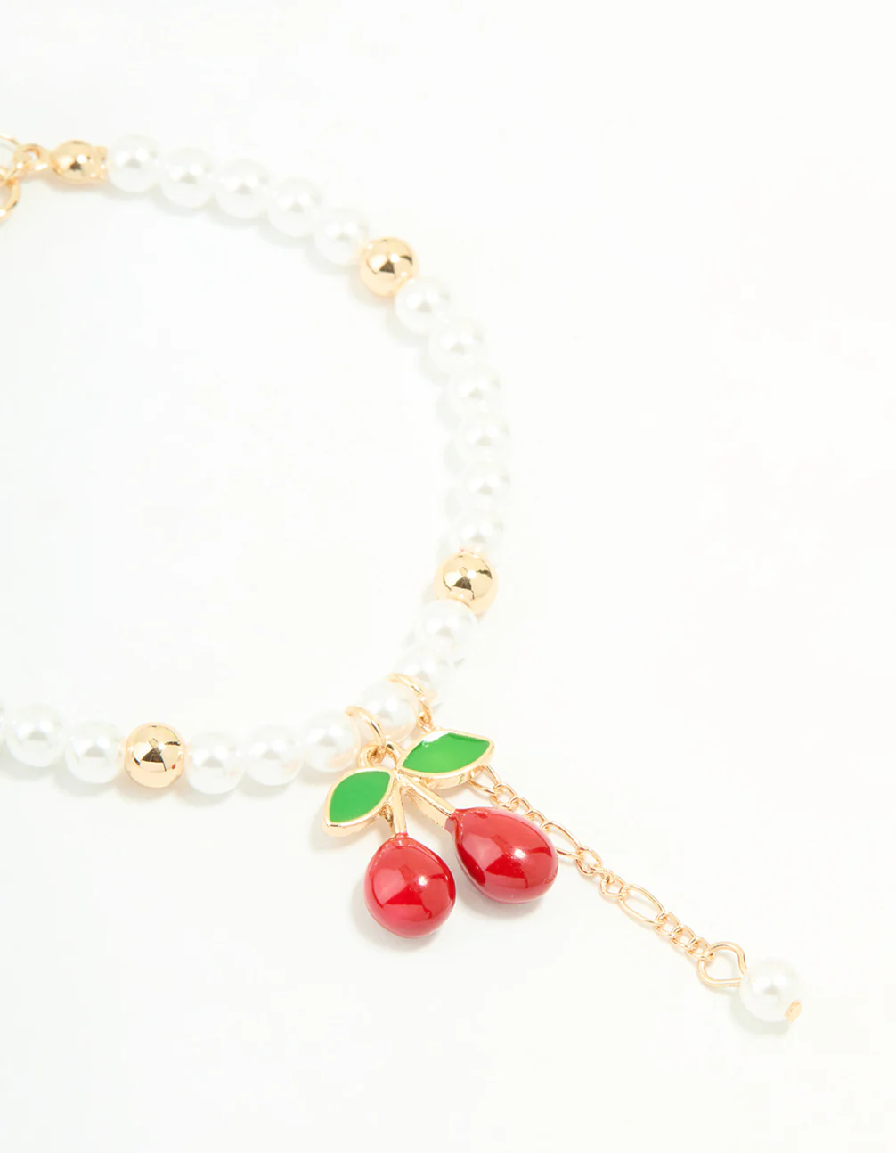 Gold Pearl Cherry & Ball Chain Bracelets 2-Pack - Image 3
