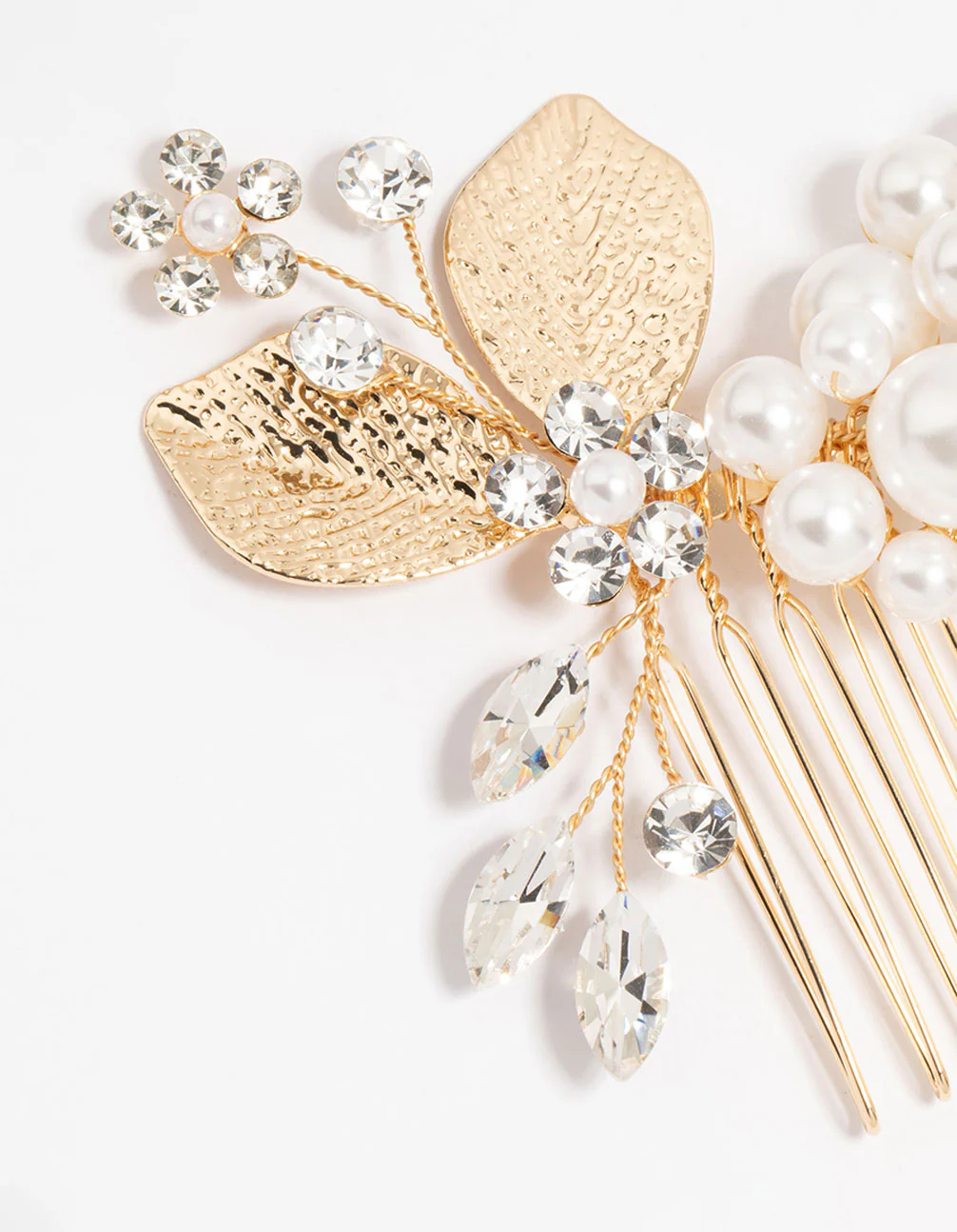 Gold Pearl Diamante Marquise Cluster Comb - Image 2