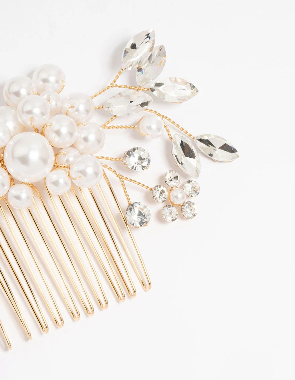Gold Pearl Diamante Marquise Cluster Comb - Image 3