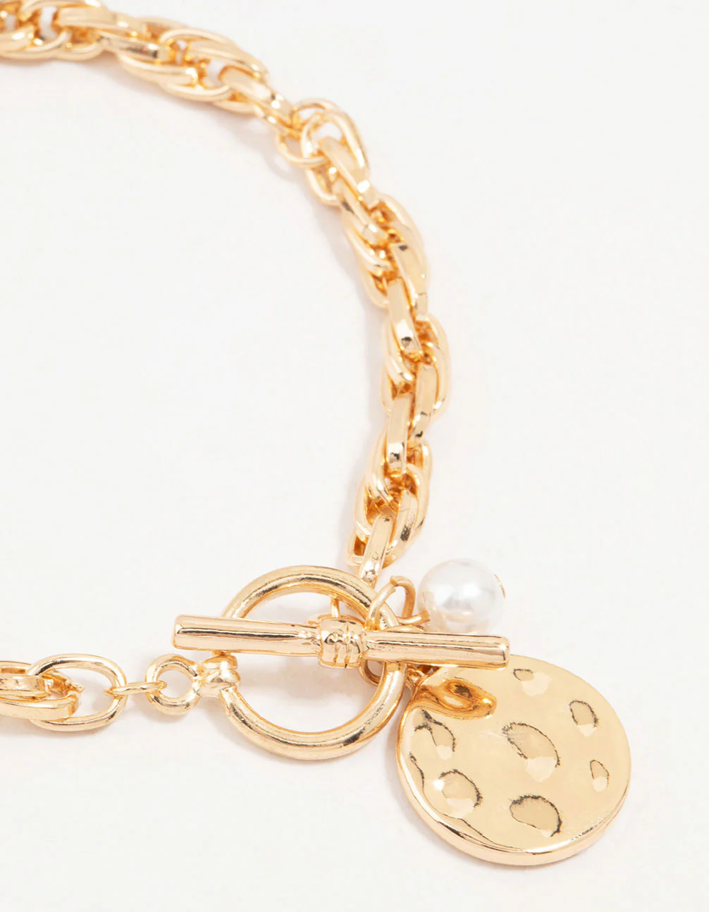 Gold Pearl & Disc Pendant Chain Bracelet - Image 2