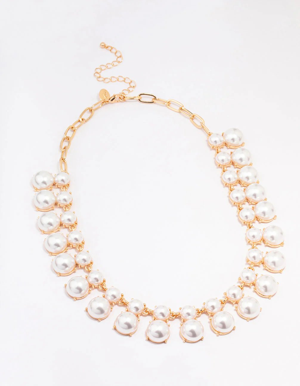 Gold Pearl Duo Row Statement Necklace - Image 2