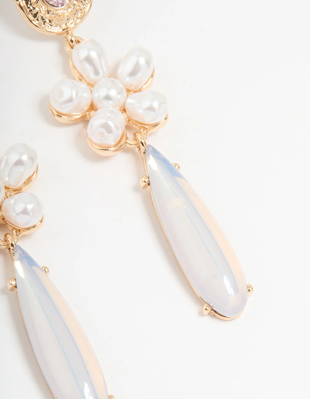 Gold Pearl & Flower Drop Earrings - Image 5