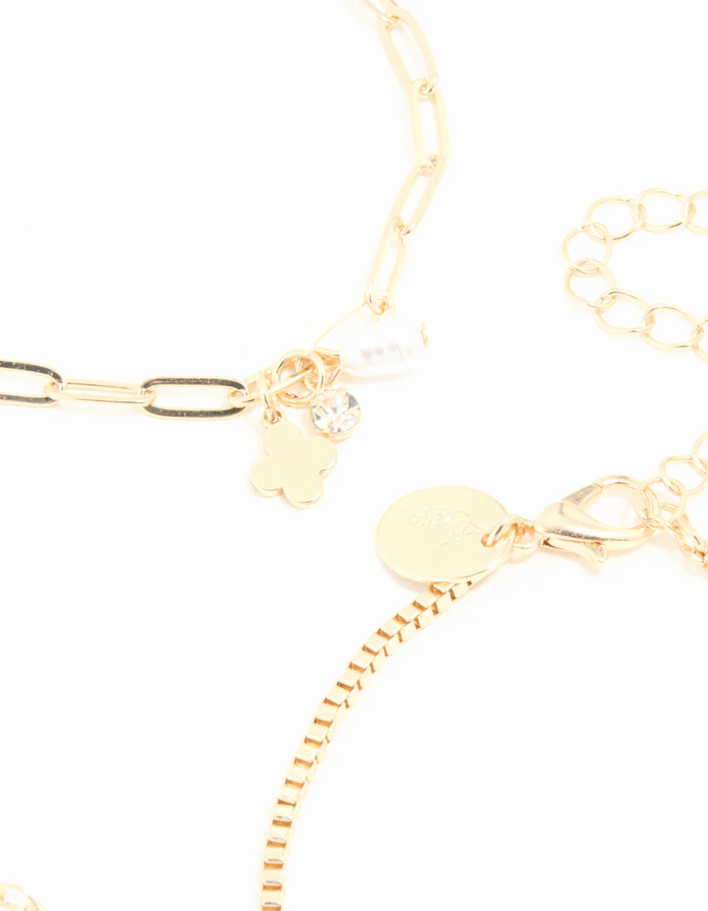 Gold Pearl Mixed Charm & Chain Bracelets 4-Pack - Image 3