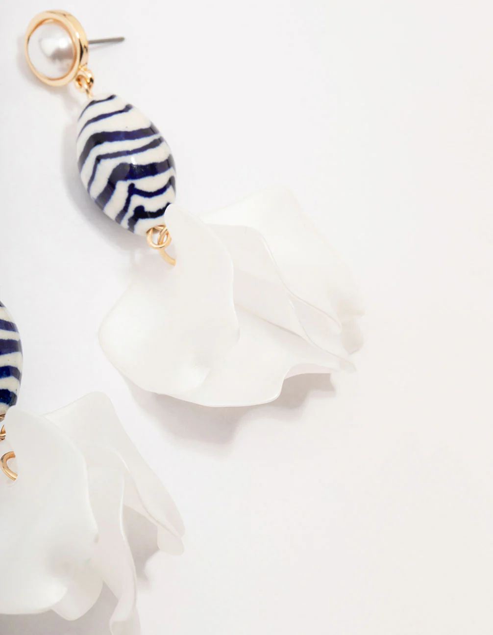 Gold Pearl Petal & Beaded Drop Earrings - Image 3