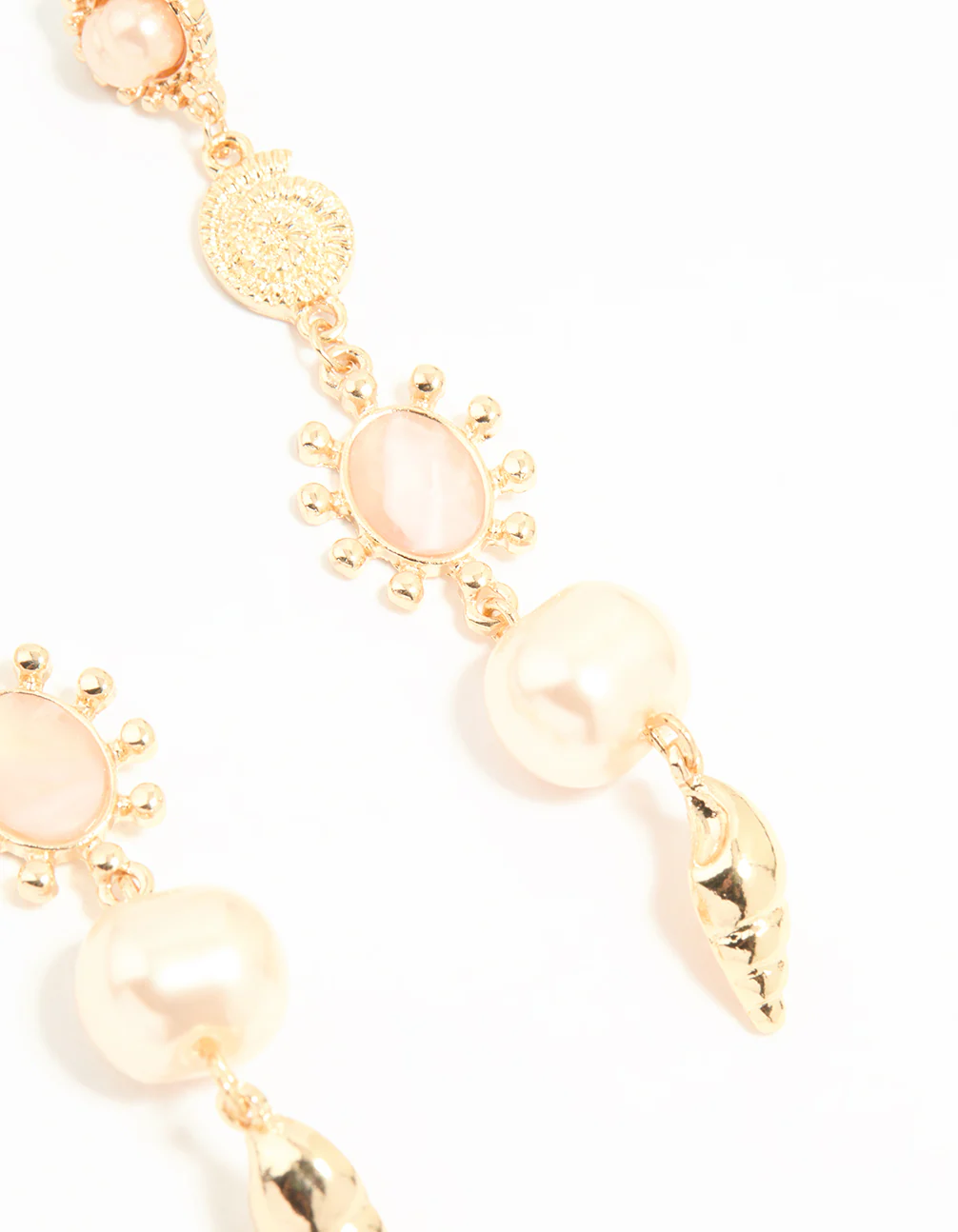Gold Pearl & Pink Stone Drop Earrings - Image 5