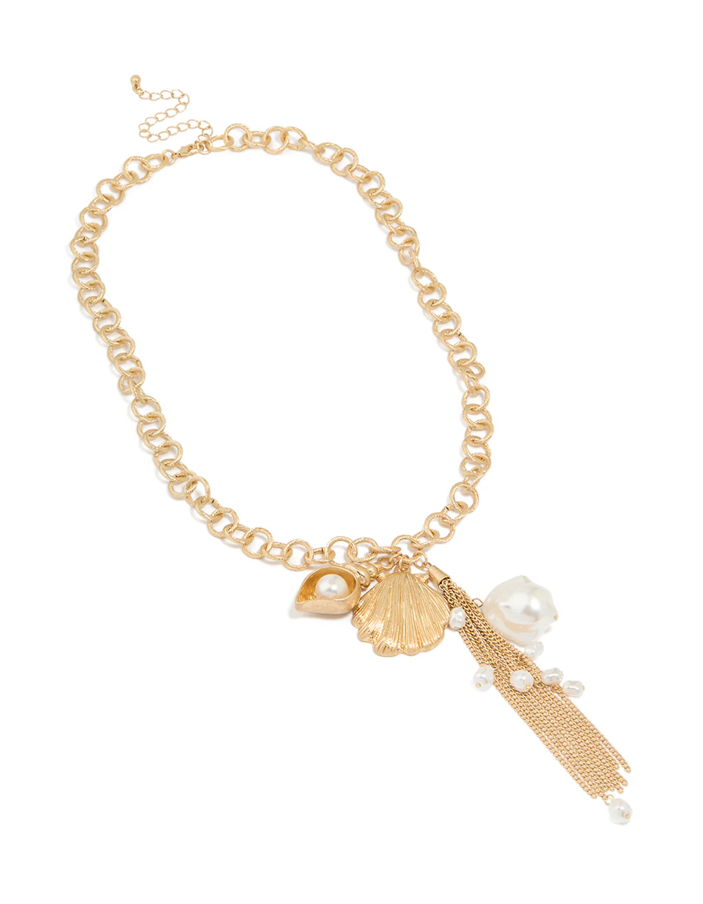 Gold Pearl Shell Tassel Y-Necklace - Image 2