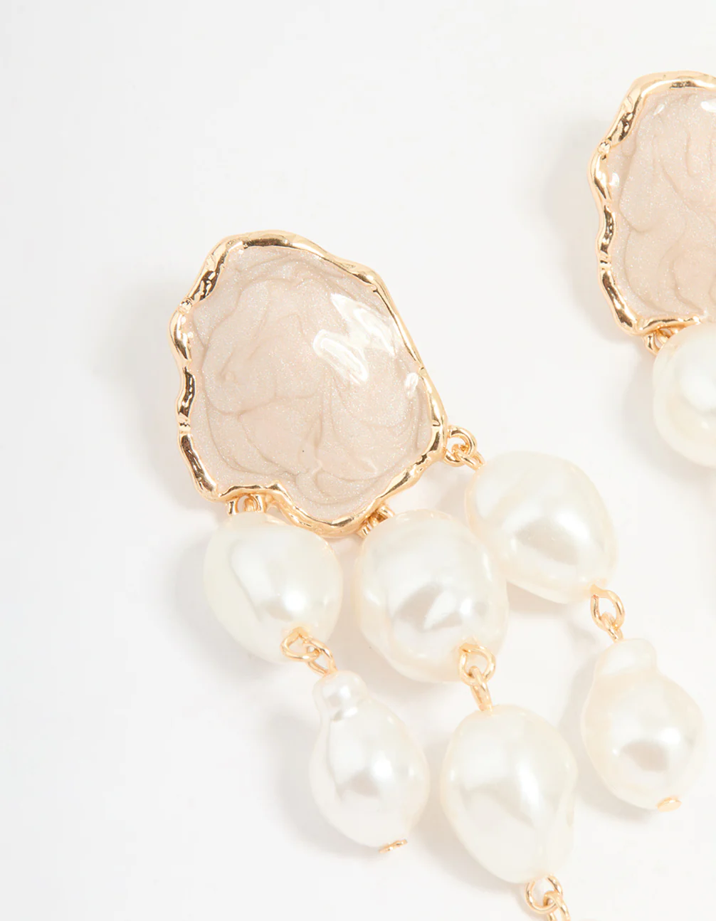 Gold Pearl Triple Layered Drop Earrings - Image 2