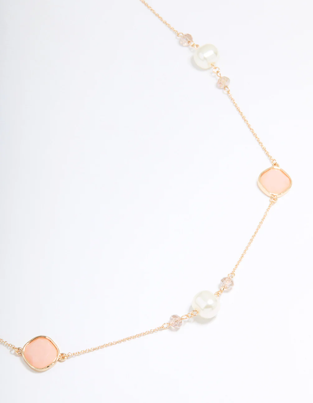 Gold Pink Beaded Mixed Long Necklace