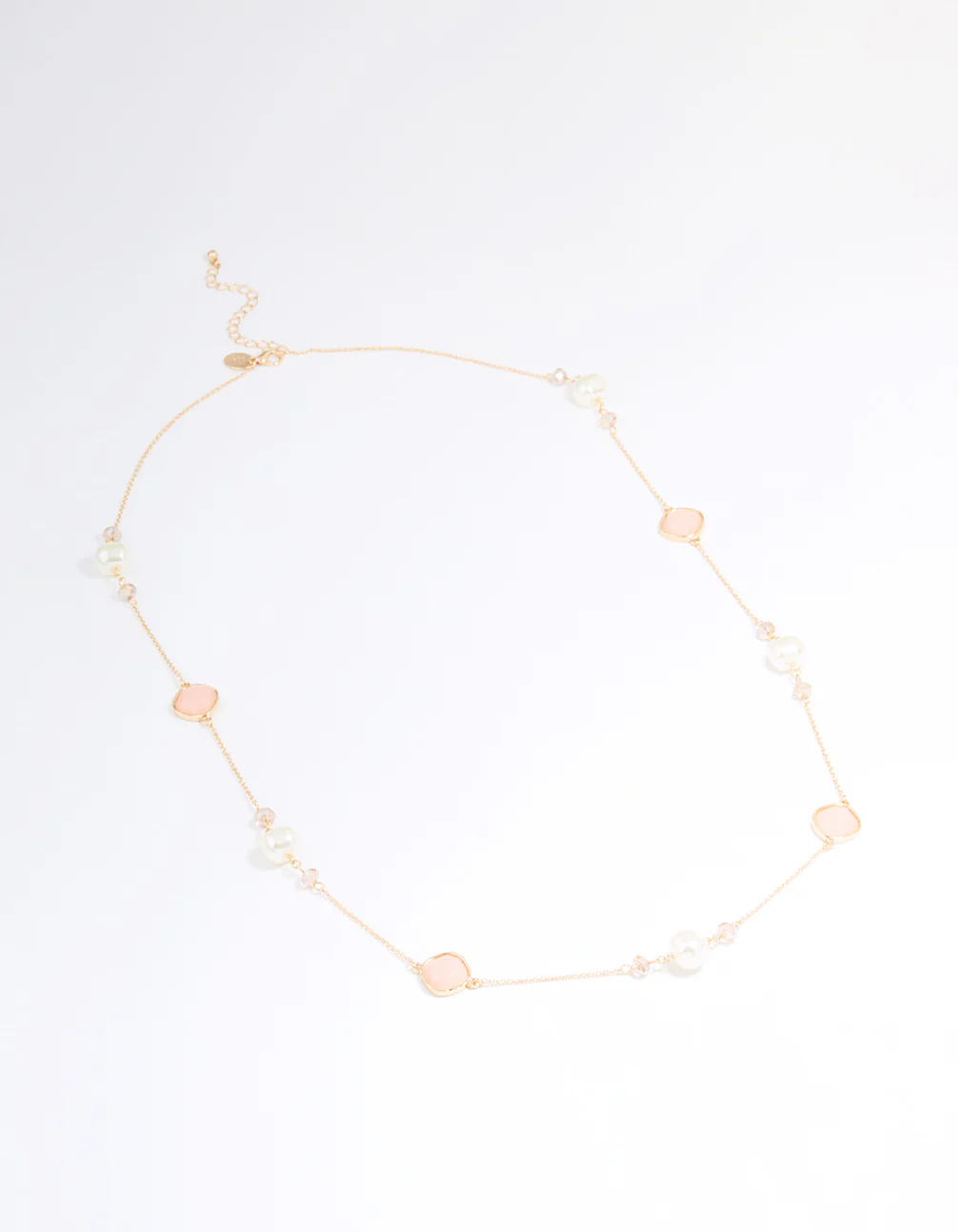 Gold Pink Beaded Mixed Long Necklace - Image 2