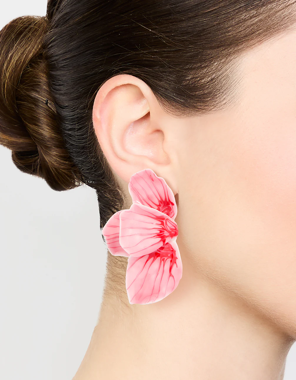 Gold Pink Coated Metal Hammered Statement Petal Stud Earrings - Image 2