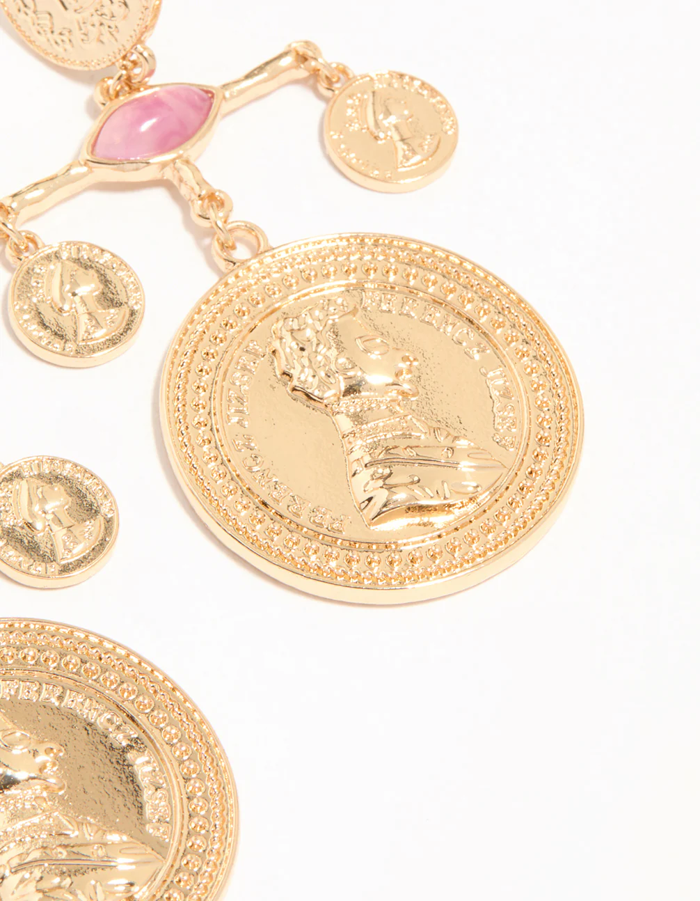 Gold Pink Marble & Coin Mobile Drop Earrings - Image 5