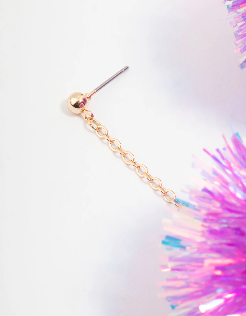 Gold & Pink Pom Pom Drop Earrings - Image 2