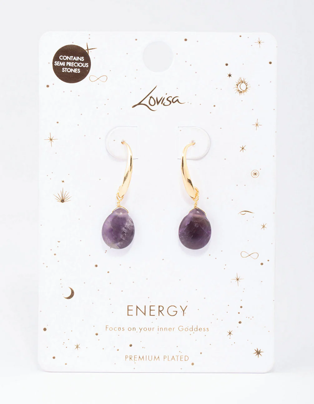 Gold Plated Amethyst Droplet Drop Earrings - Image 2