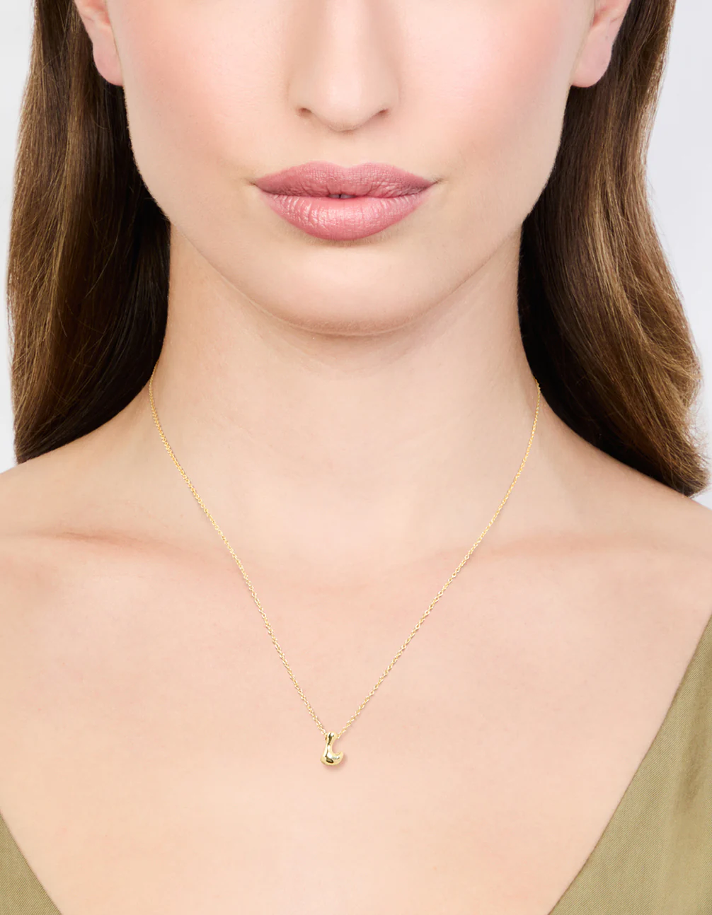 Gold Plated Brass Mini Bubble Letter L Pendant Necklace - Image 2