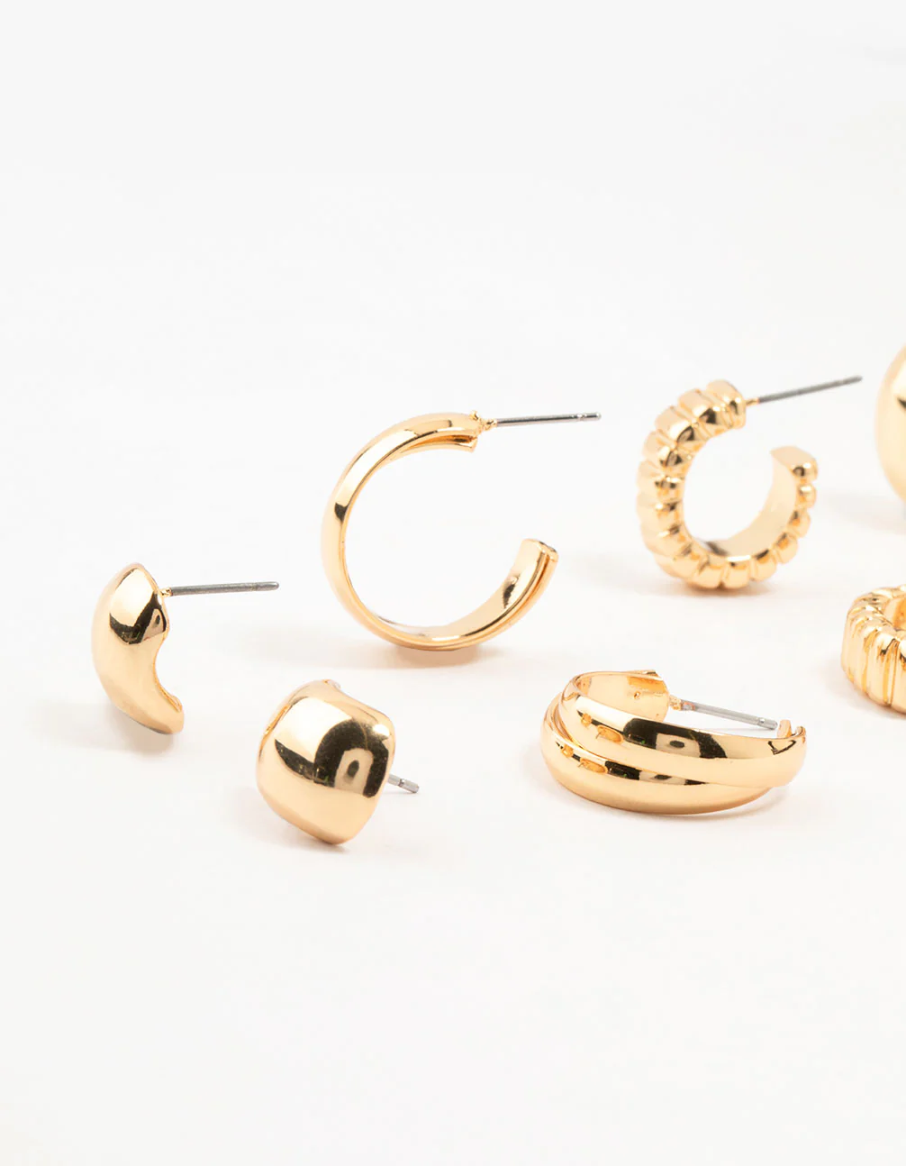 Gold Plated Buggle Ribbed Earrings 4-Pack - Image 2