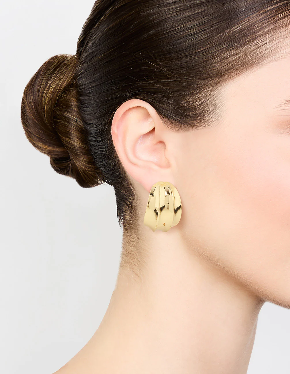 Gold Plated Chubby Wavy Hoop Earrings - Image 2