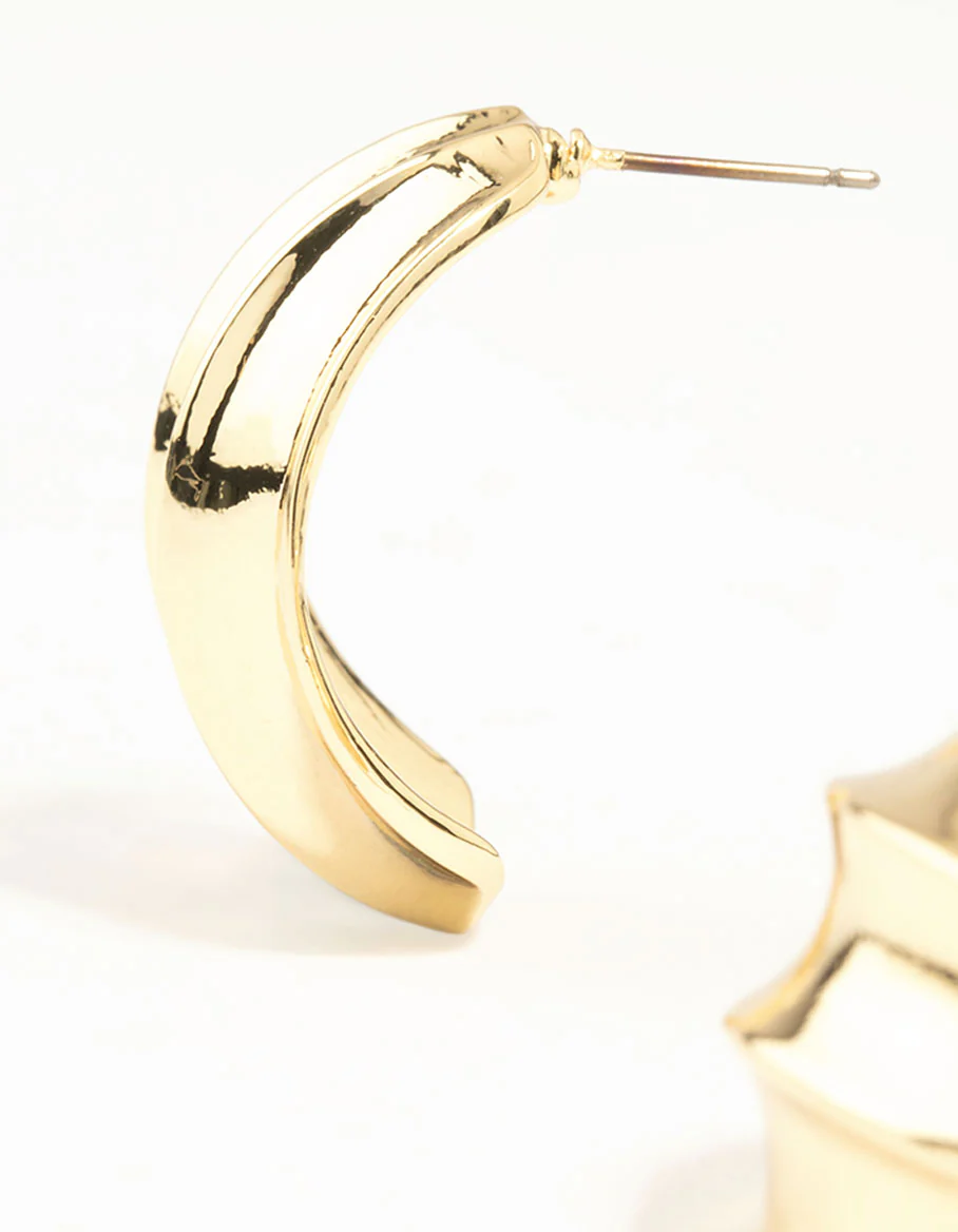 Gold Plated Chubby Wavy Hoop Earrings - Image 4