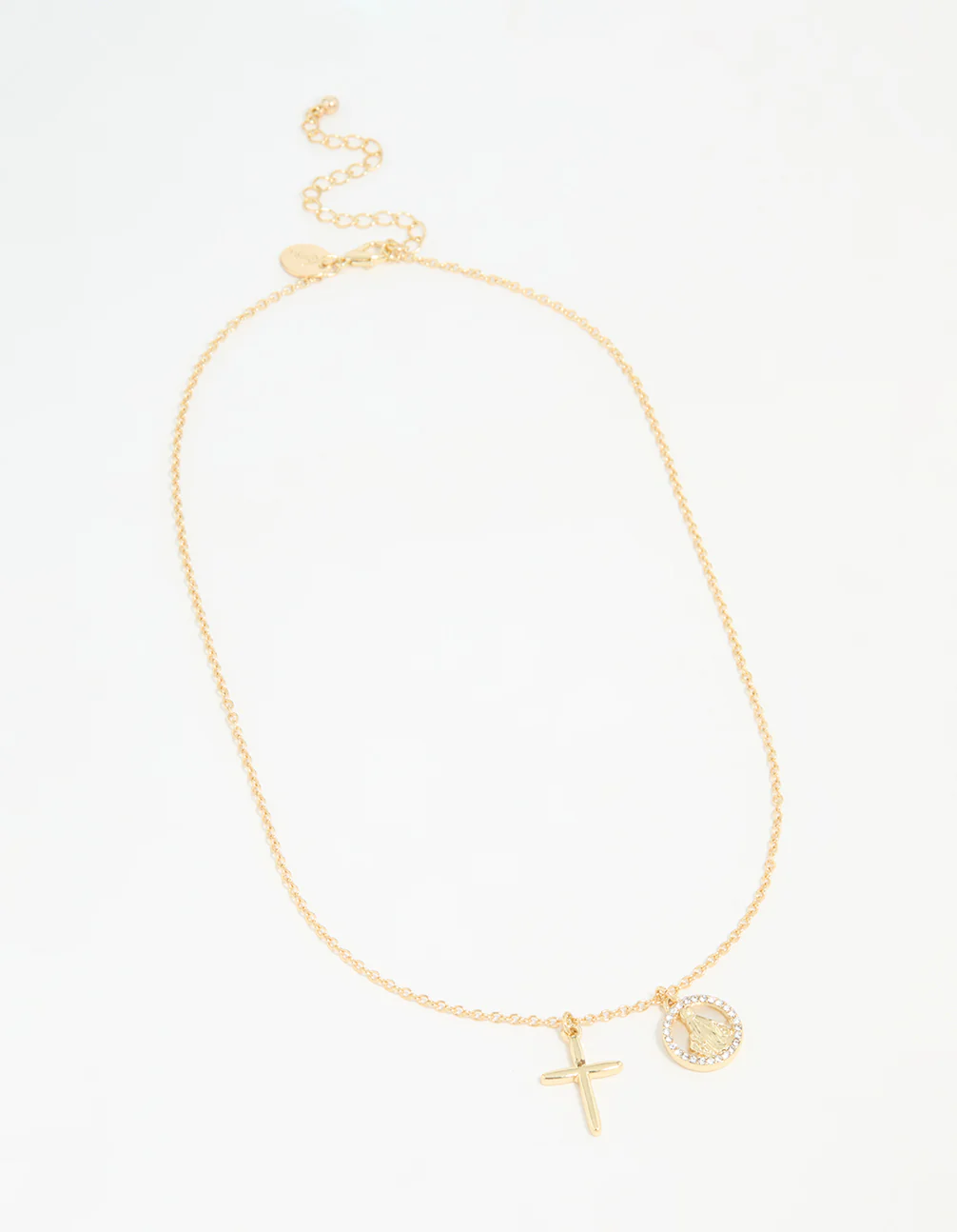 Gold Plated Cross & Mary Charm Necklace - Image 4