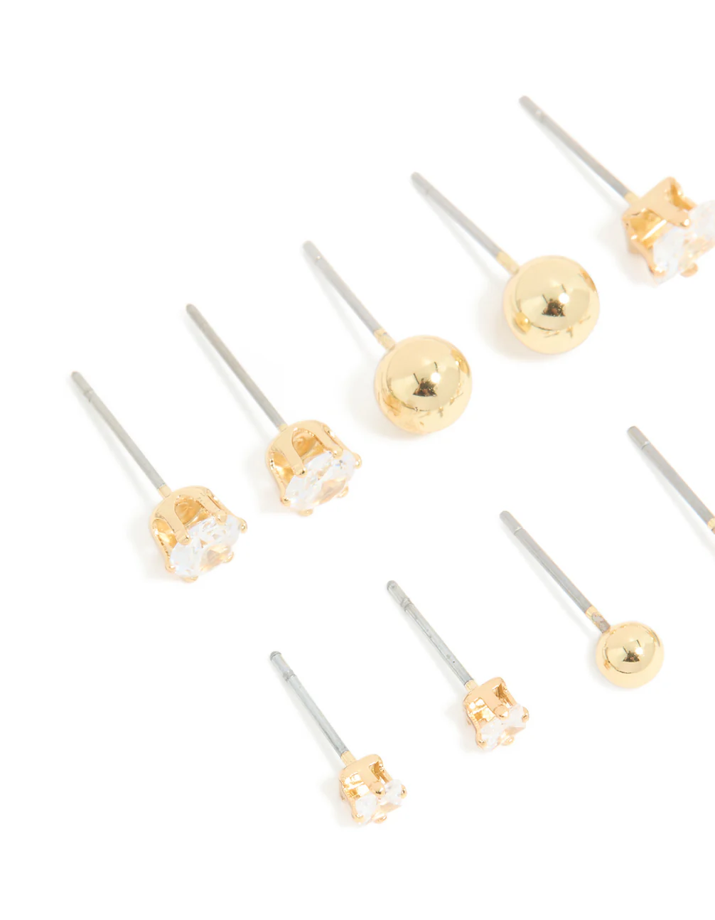 Gold Plated Cubic Zirconia & Ball Stud Earrings 6-Pack - Image 2
