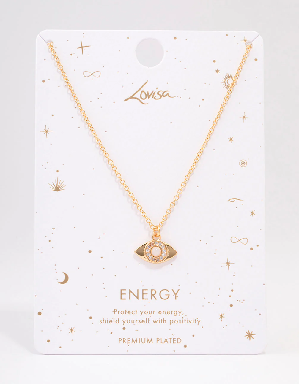 Gold Plated Cubic Zirconia Bling Evil Eye Pendant Necklace - Image 2