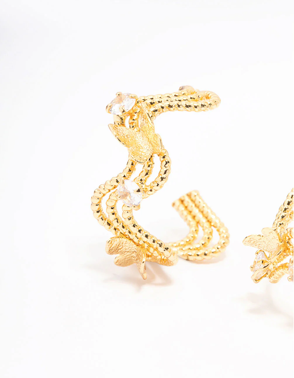 Gold Plated Cubic Zirconia Butterfly Hoop Earrings - Image 2