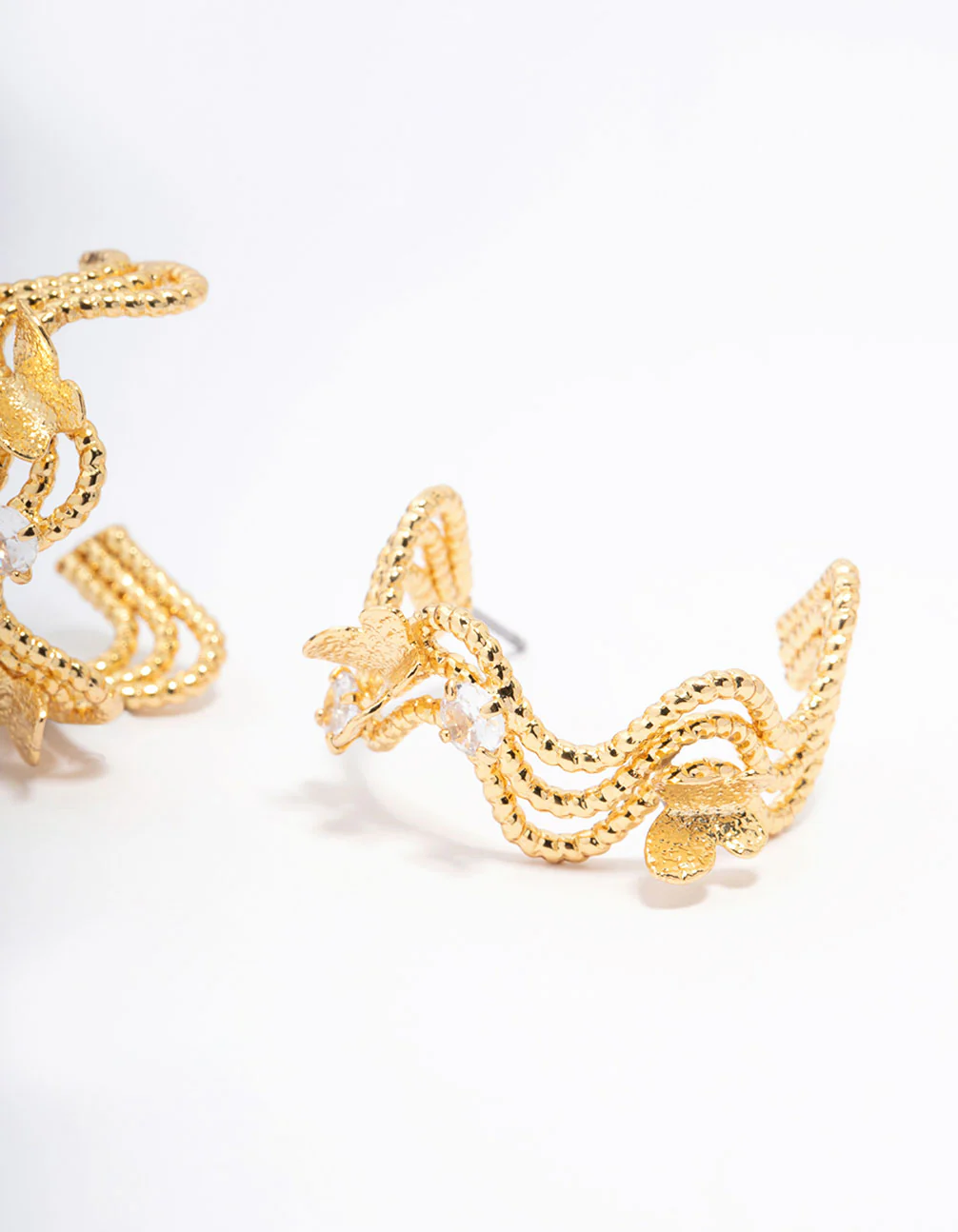 Gold Plated Cubic Zirconia Butterfly Hoop Earrings - Image 3