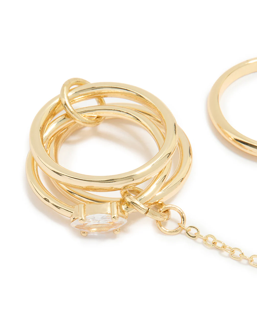 Gold Plated Cubic Zirconia Chain Connected Ring - Image 2