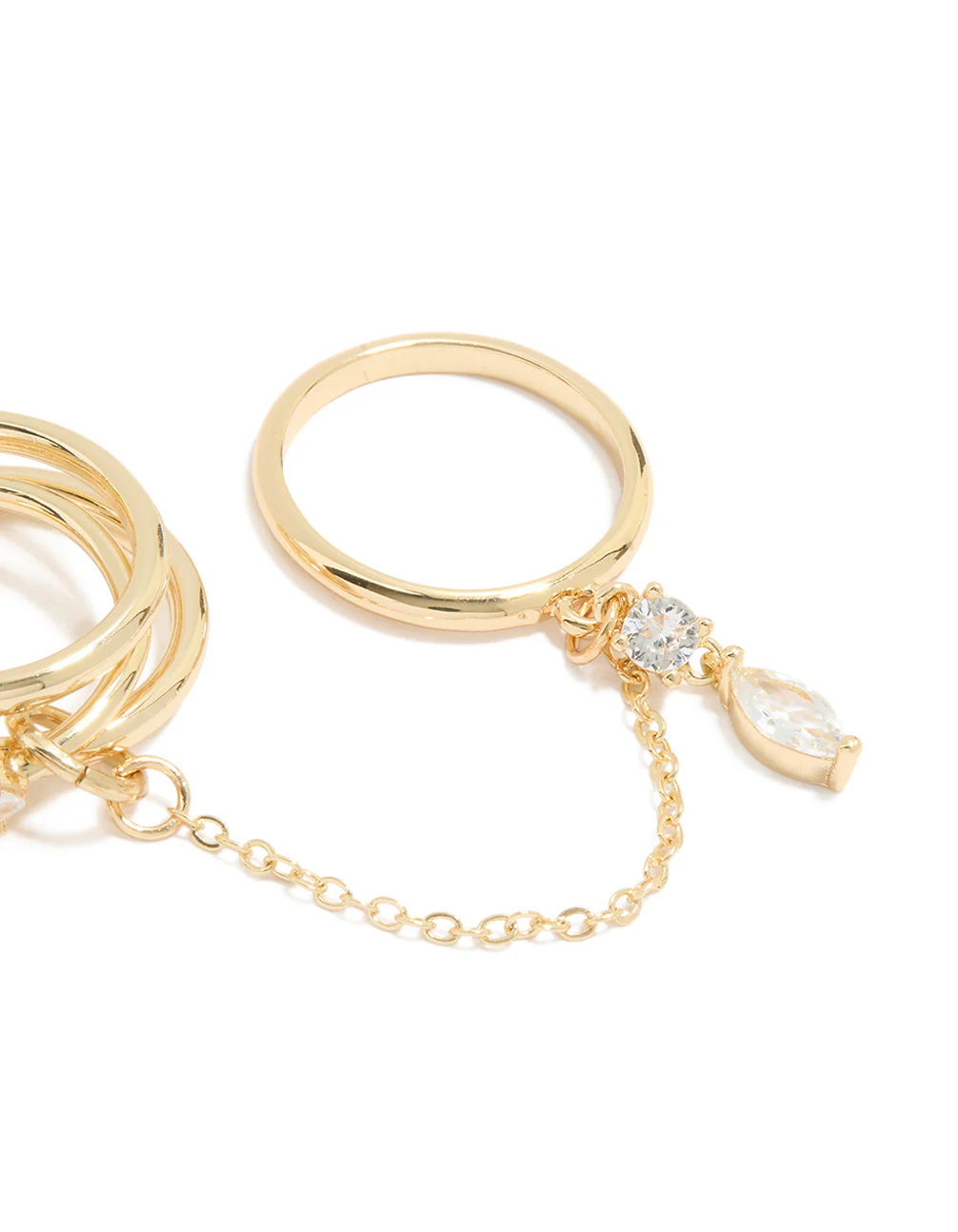 Gold Plated Cubic Zirconia Chain Connected Ring - Image 3