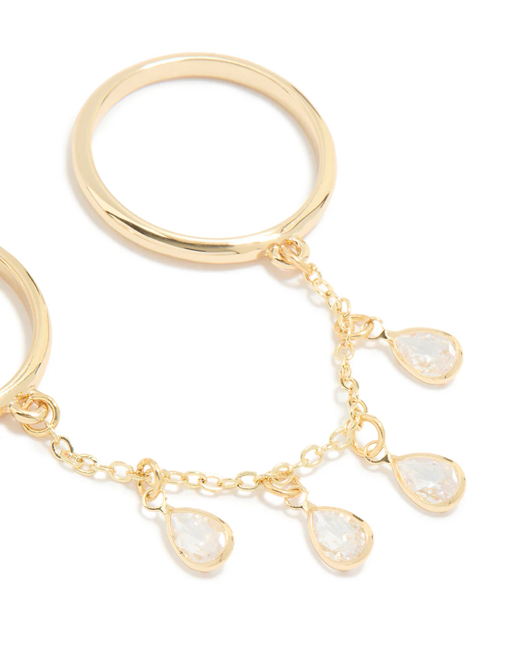 Gold Cubic Zirconia Drop Chain Ring - Image 3