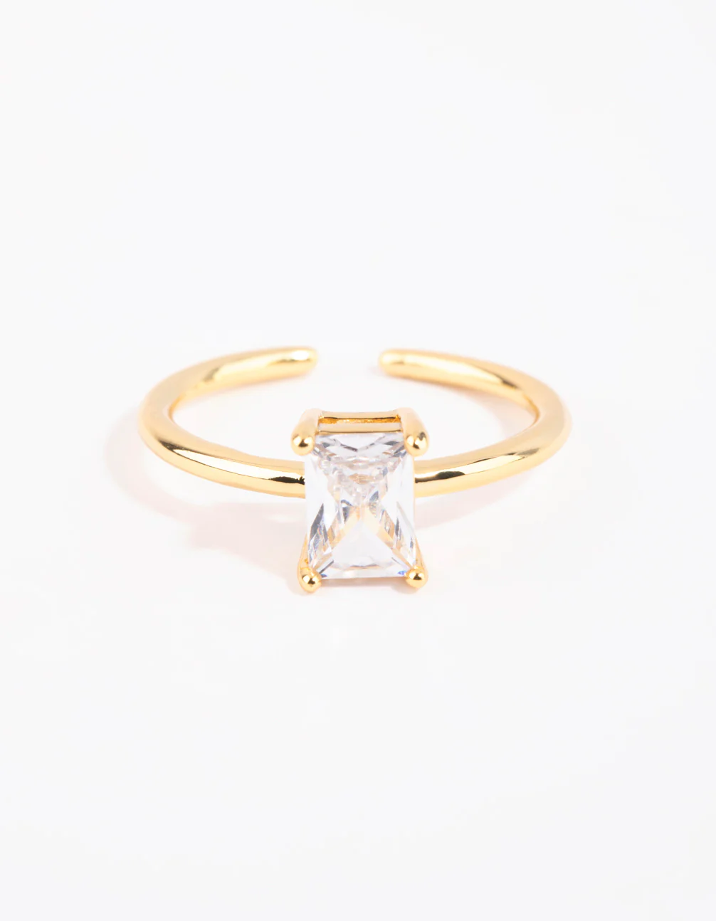 Gold Emerald Cut Cubic Zirconia Ring - Image 2