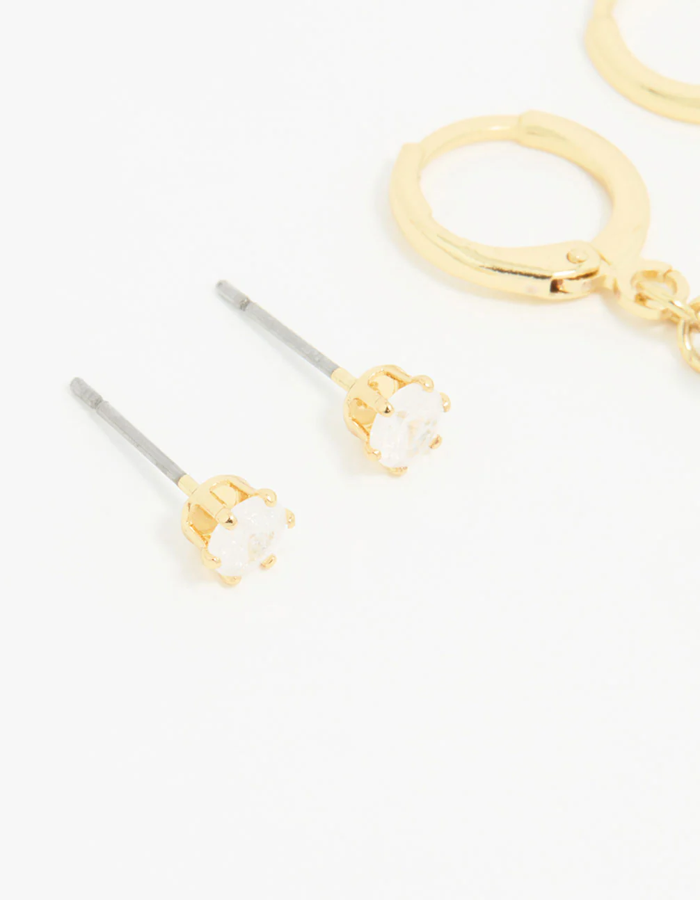 Gold Plated Cubic Zirconia Floral Drop Earrings 3-Pack - Image 4