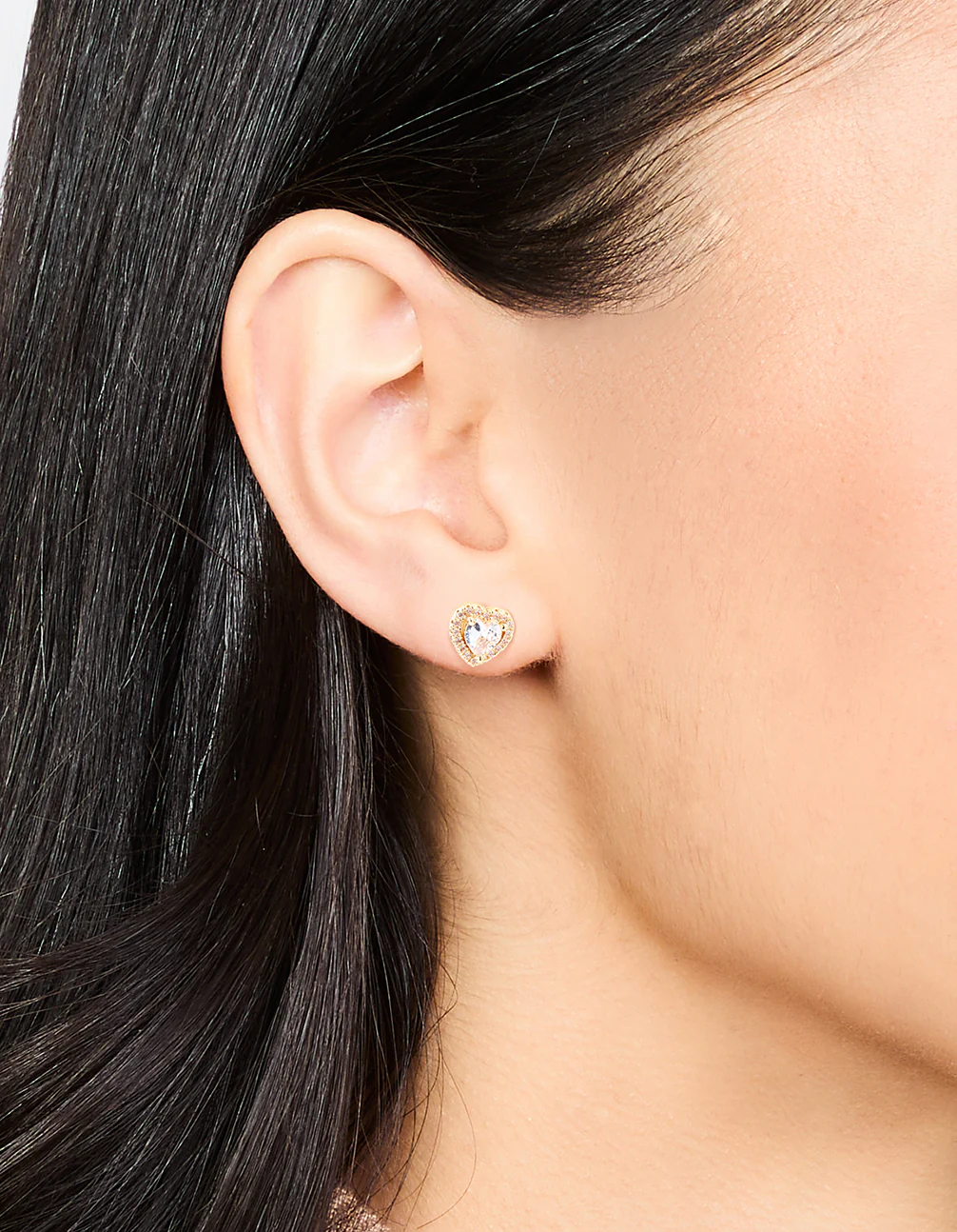 Gold Plated Cubic Zirconia Halo Heart Stud Earrings - Image 2