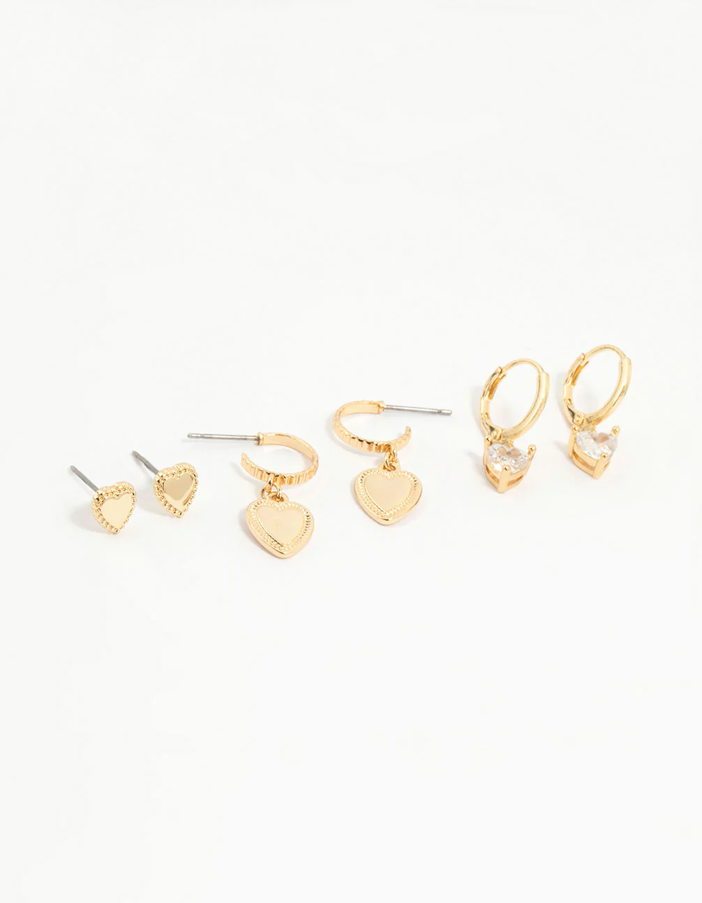 Gold Plated Cubic Zirconia Heart Earrings 3-Pack