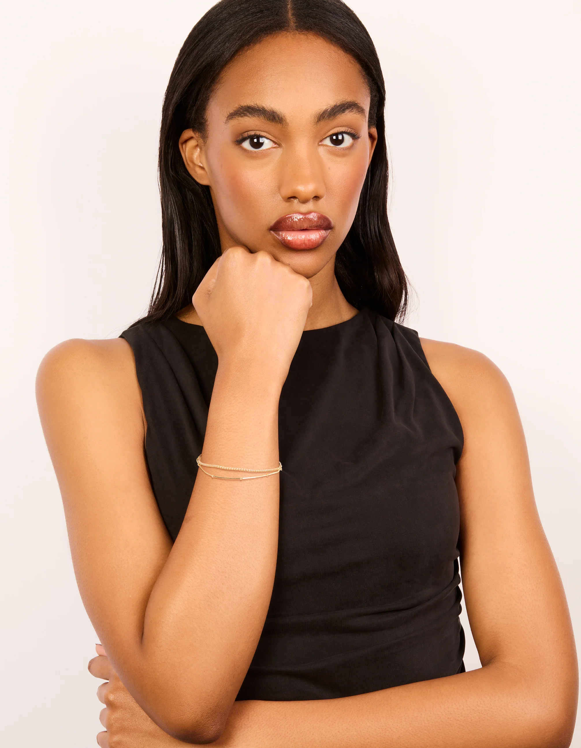 Gold Plated Cubic Zirconia Layered Toggle Bracelet - Image 2