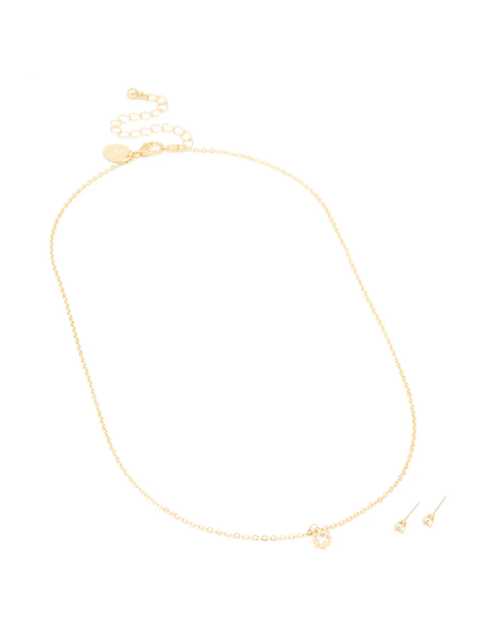 Gold Plated Cubic Zirconia Mini Pendant Necklace & Stud Earrings Set - Image 2