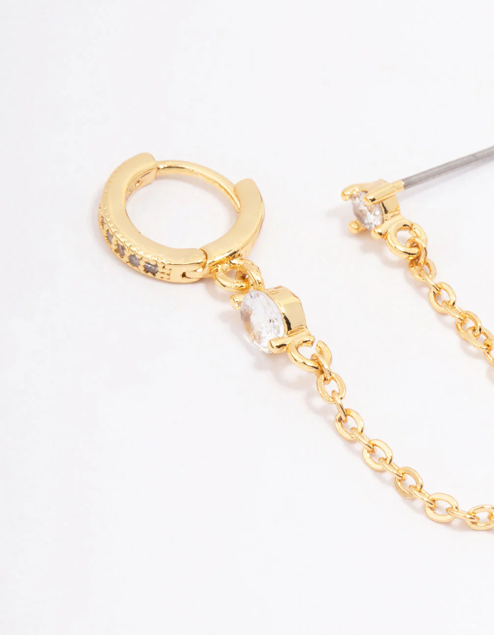 Gold Plated Cubic Zirconia Pave Huggie Chain Earring Pack - Image 2
