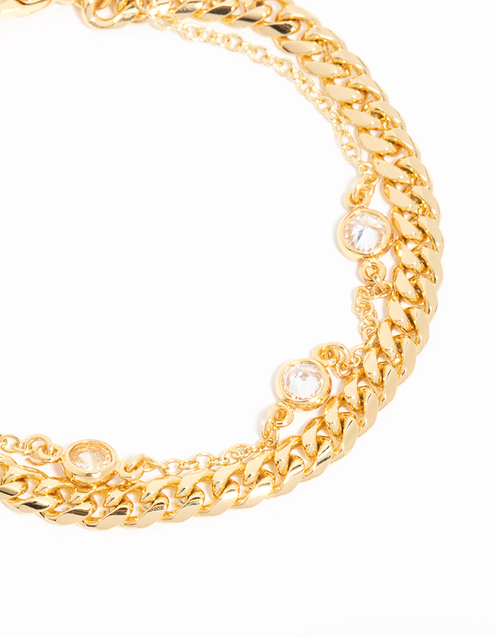 Gold Plated Cubic Zirconia Station & Chain Layered Bracelet - Image 2