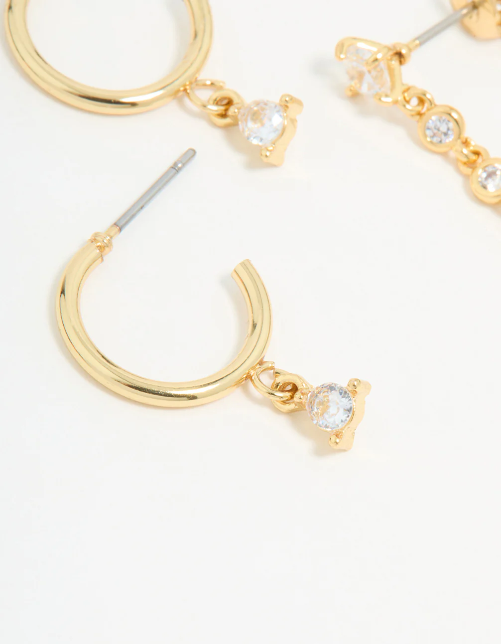 Gold Plated Cubic Zirconia Stud & Chain Earrings 2-Pack - Image 2