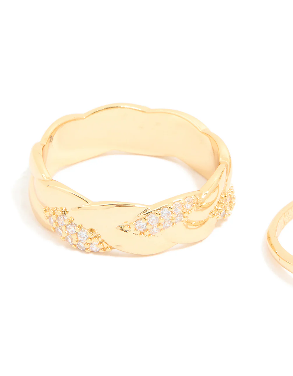 Gold Plated Diamante & Pearl Twisted Rings 4-Pack - Image 3