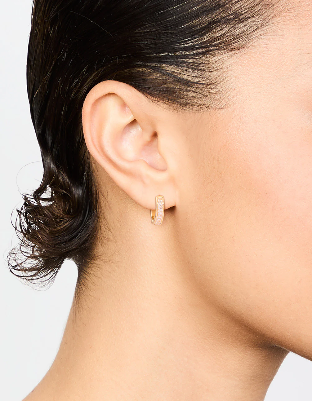 Gold Plated Diamante Thin Pavé Hoop Earrings - Image 2