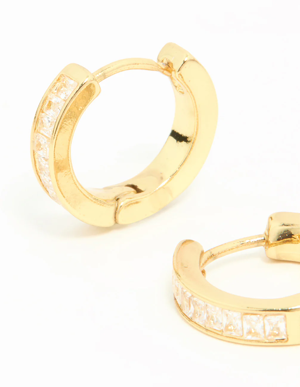 Gold Plated Diamante Thin Pavé Hoop Earrings - Image 4