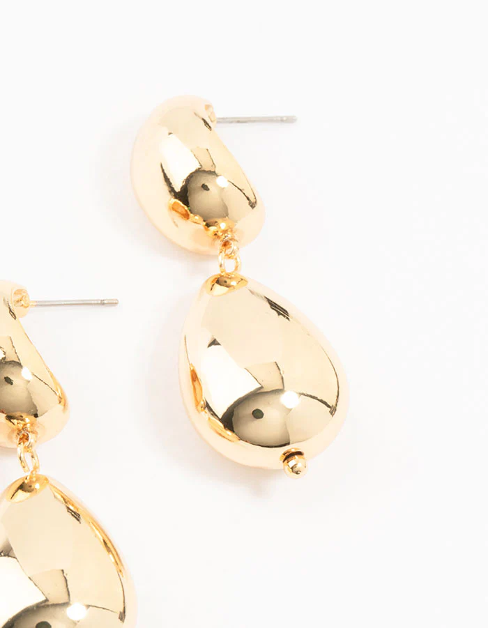 Gold Plated Double Bubble Drop Earrings - Image 3
