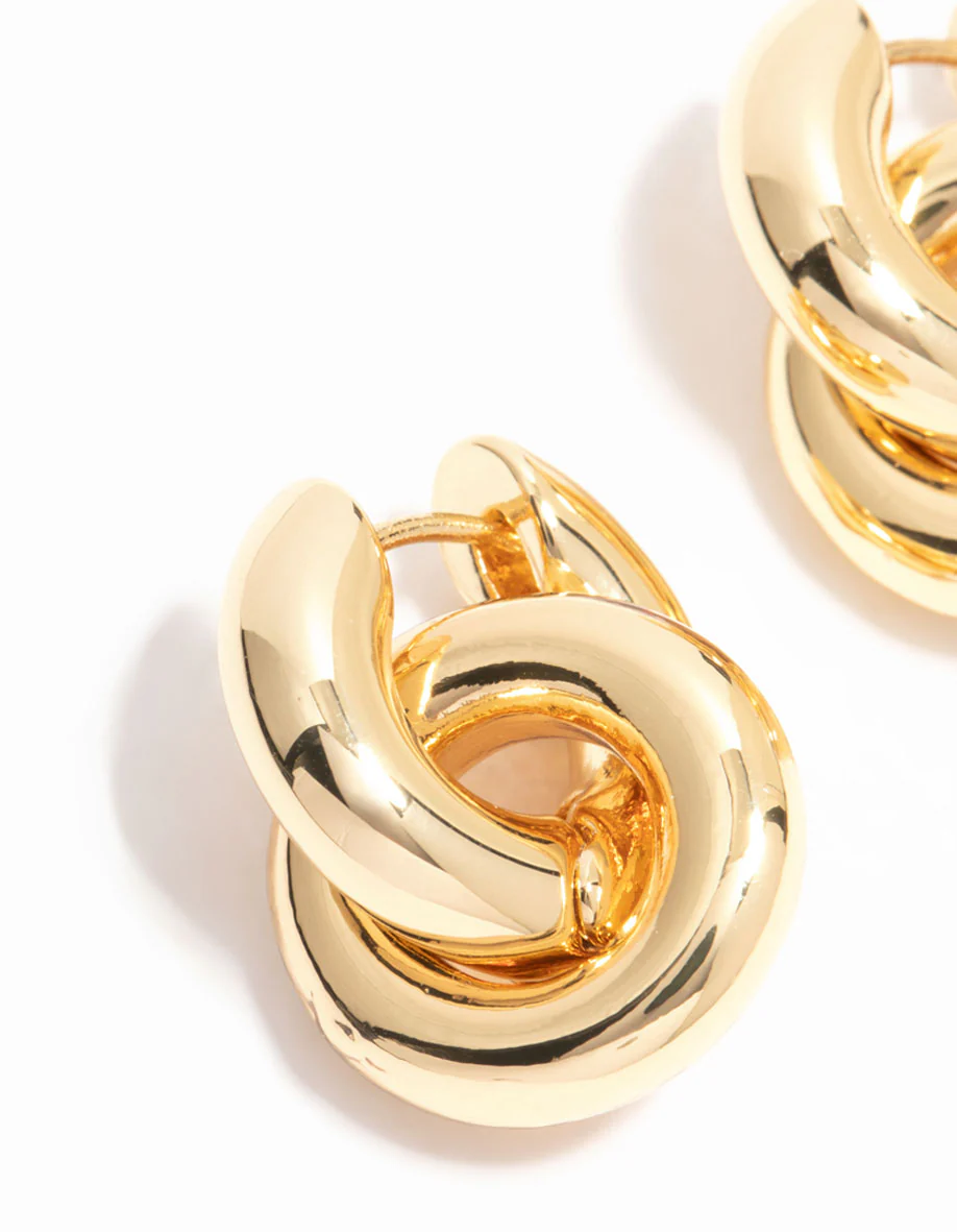 Gold Plated Rondell Huggie Drop Earrings - Image 2