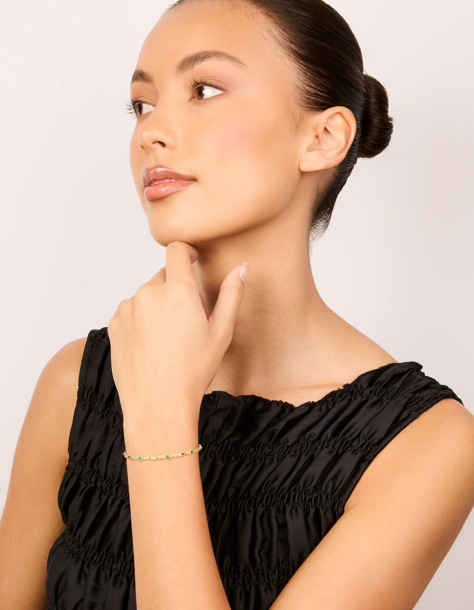 Gold Plated Emerald Cubic Zirconia Oval Bracelet - Image 3